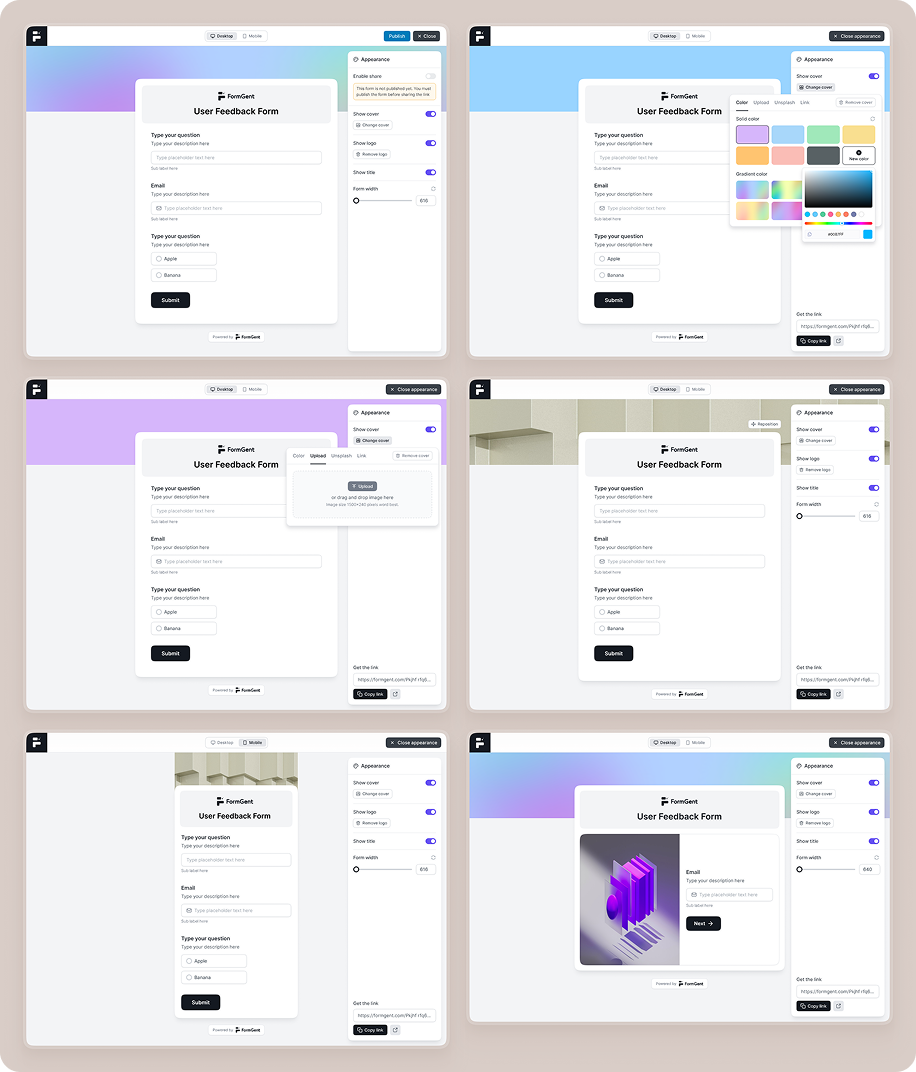 FormGent form appearance and visual customization screens